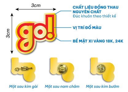Huy hiệu đeo áo đồng đúc mạ vàng đổ màu